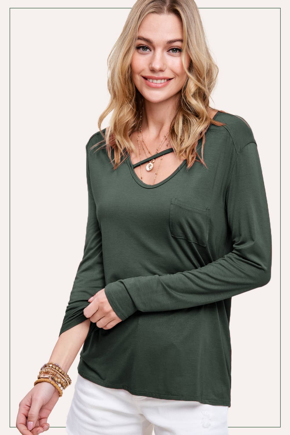 Super Stretchy Cutout Front Pocket Long Sleeve Top
