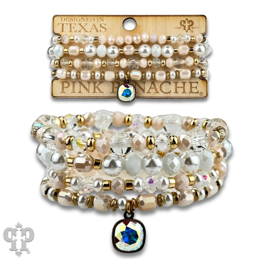 Pearl, glass and gold bead bracelet with Austrian crystal - Southern Sassy Boutique