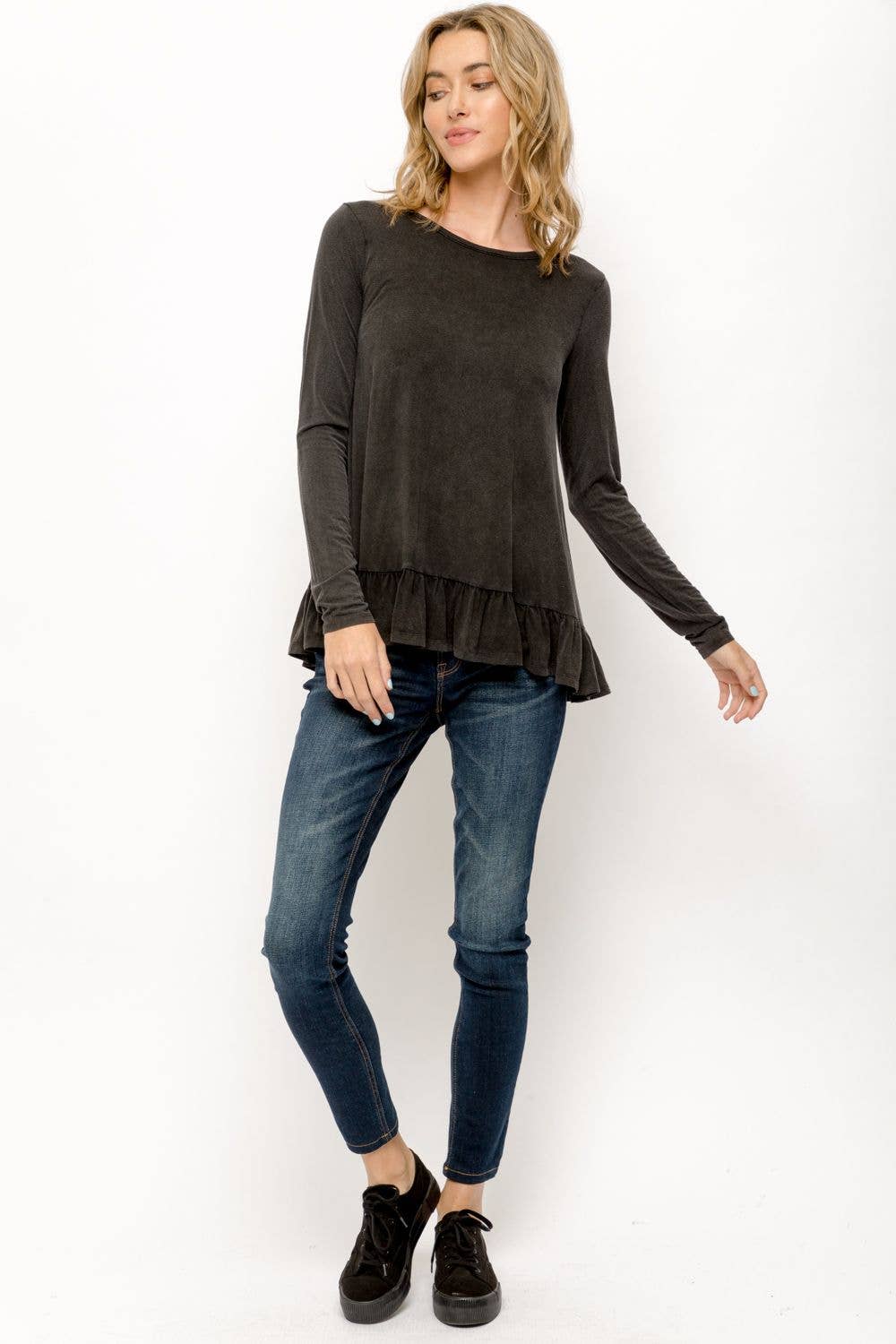 Ruffle Hem Long Sleeve Top