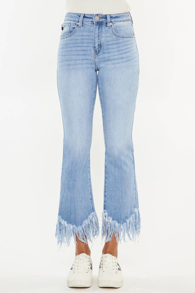 HIGH RISE CROP BOOTCUT DENIM PANTS-KC9354M - Southern Sassy Boutique
