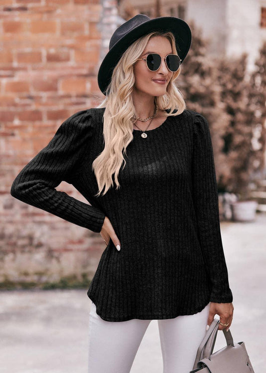 Soft Ribbed Knit Puff Sleeve Top - Southern Sassy Boutique