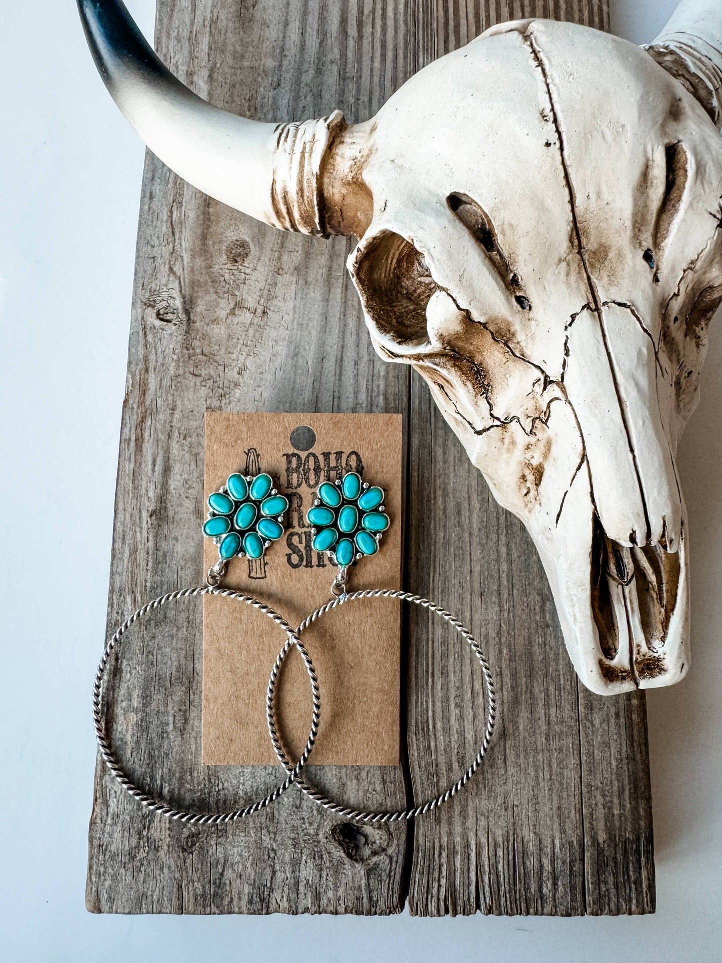 Western Flower Stone Hoop Earrings