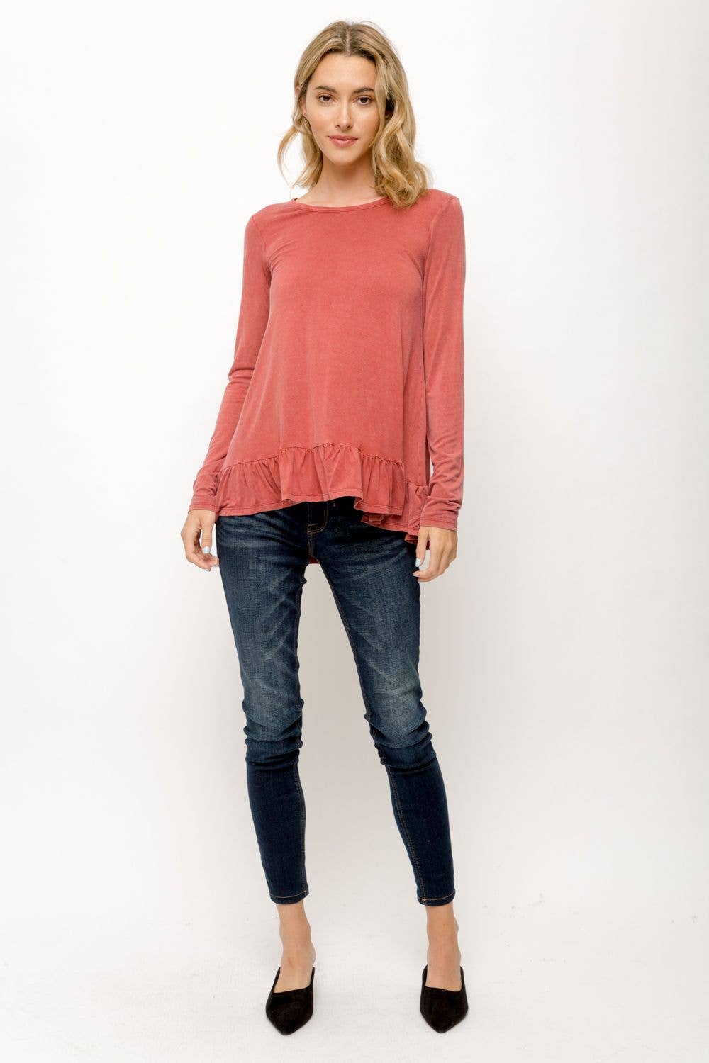 Ruffle Hem Long Sleeve Top