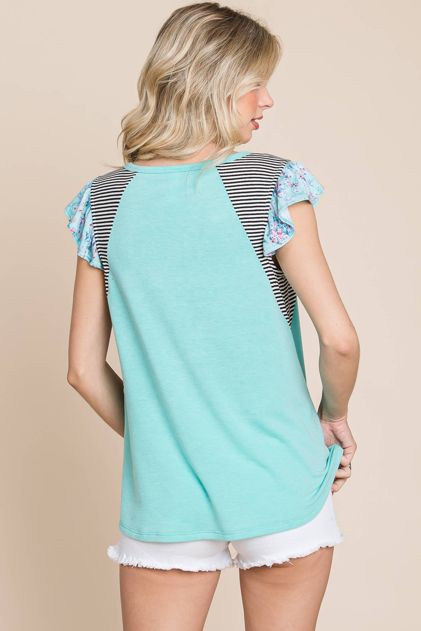 Curvy Floral and Striped Sleeves Top