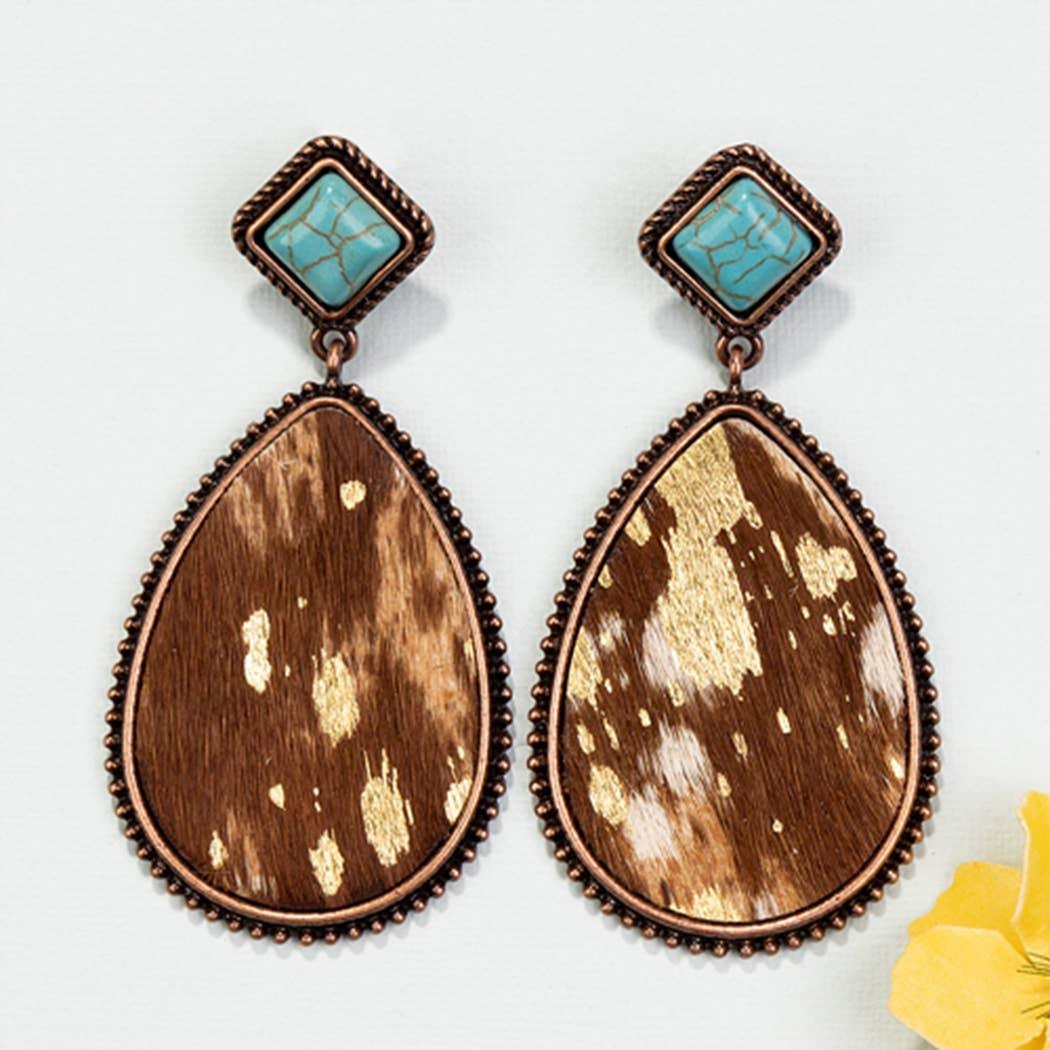 Turquoise Animal Hide Earrings - Southern Sassy Boutique