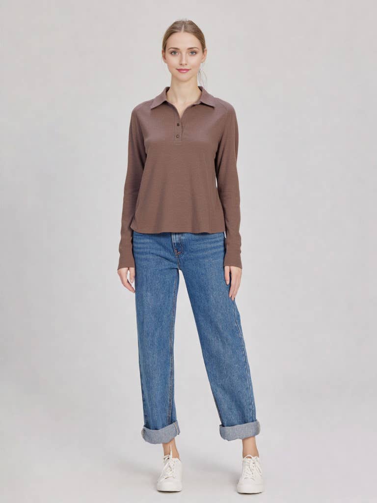 Collared Neck Henley Knit Top