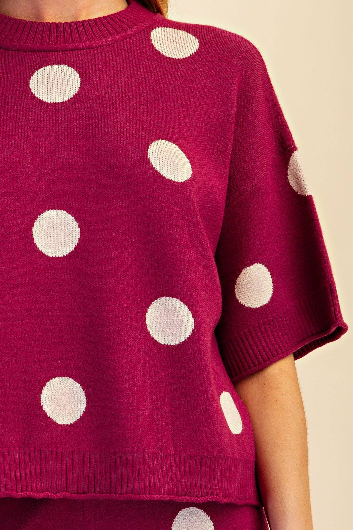 Polka Dot Sweater Round Neck Short Sleeve