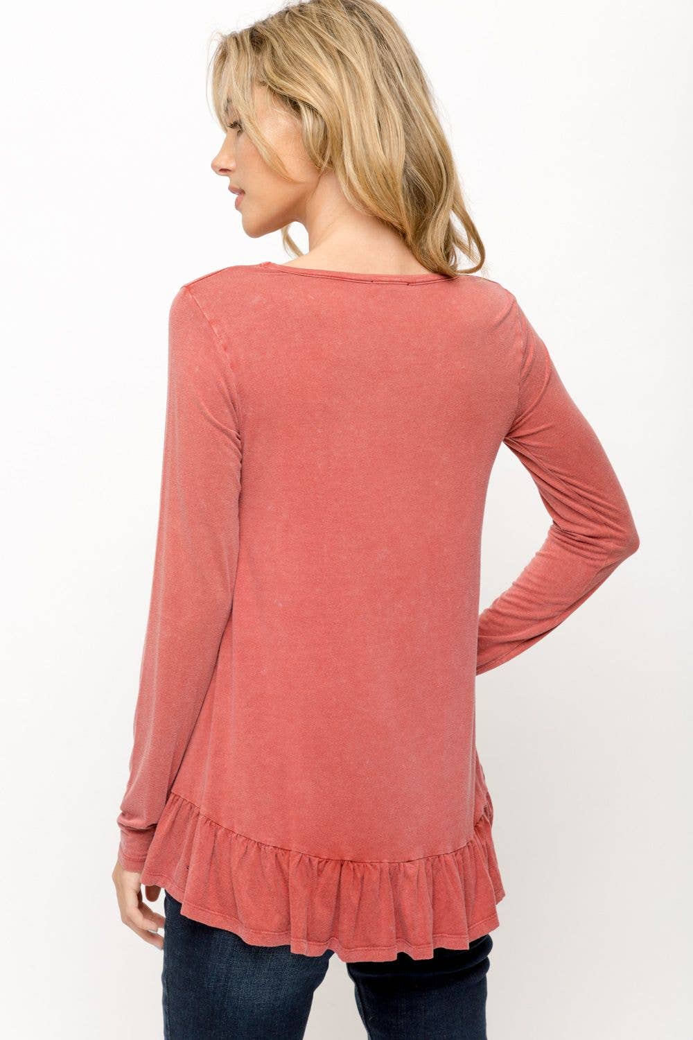 Ruffle Hem Long Sleeve Top