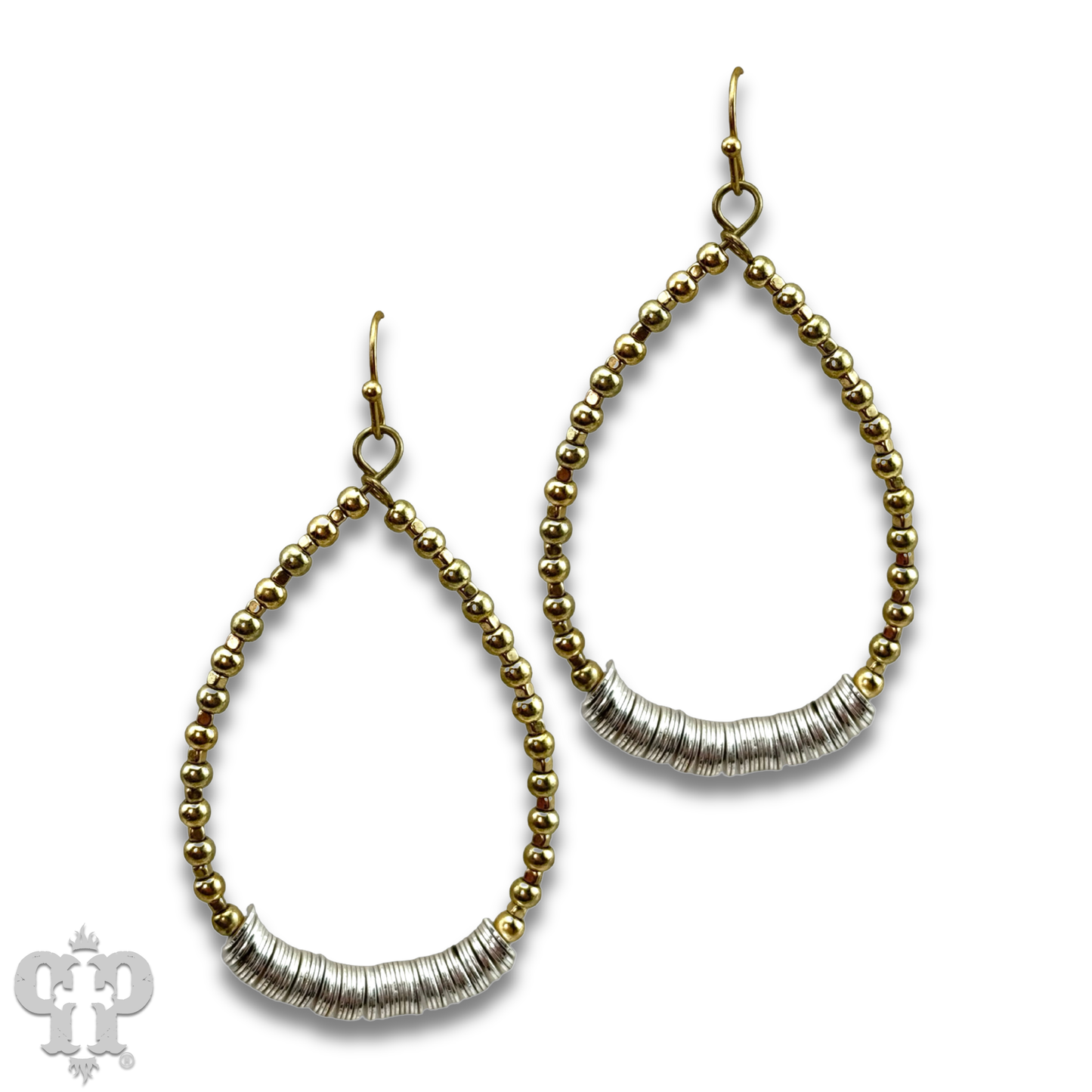 Gold and silver disc teardrop earring