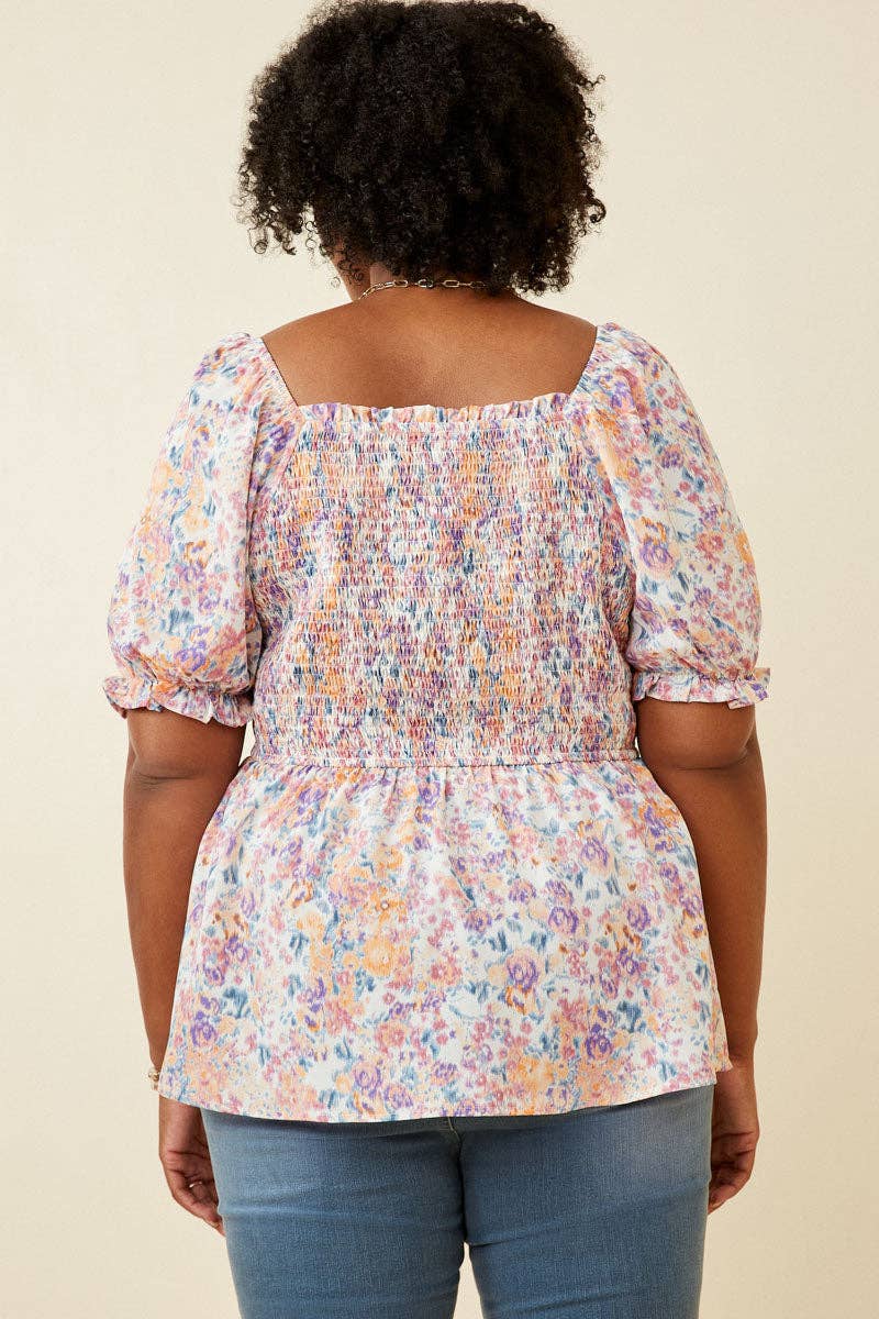 Floral Puff Sleeve Smocked Top