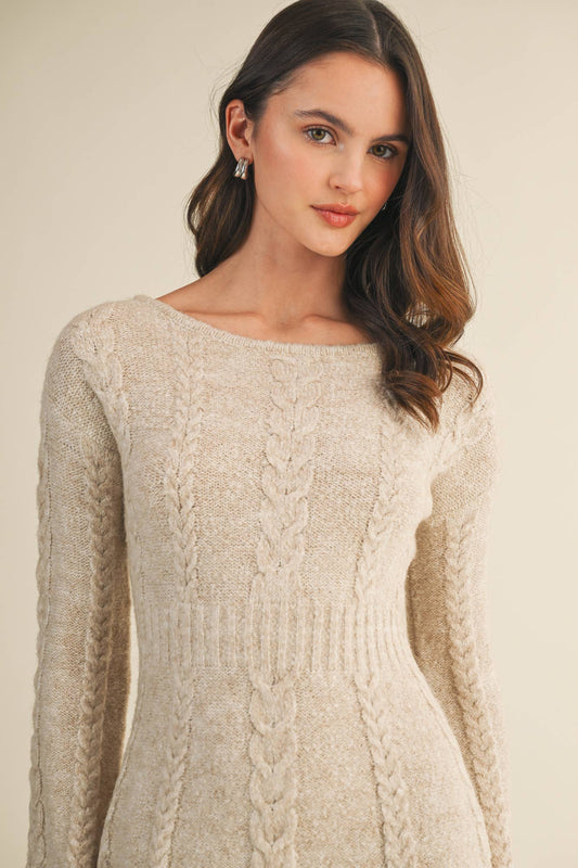 CABLE FLARE SWEATER DRESS