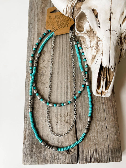 Western Semi Stone Layered Navajo Bead Neckace - Southern Sassy Boutique