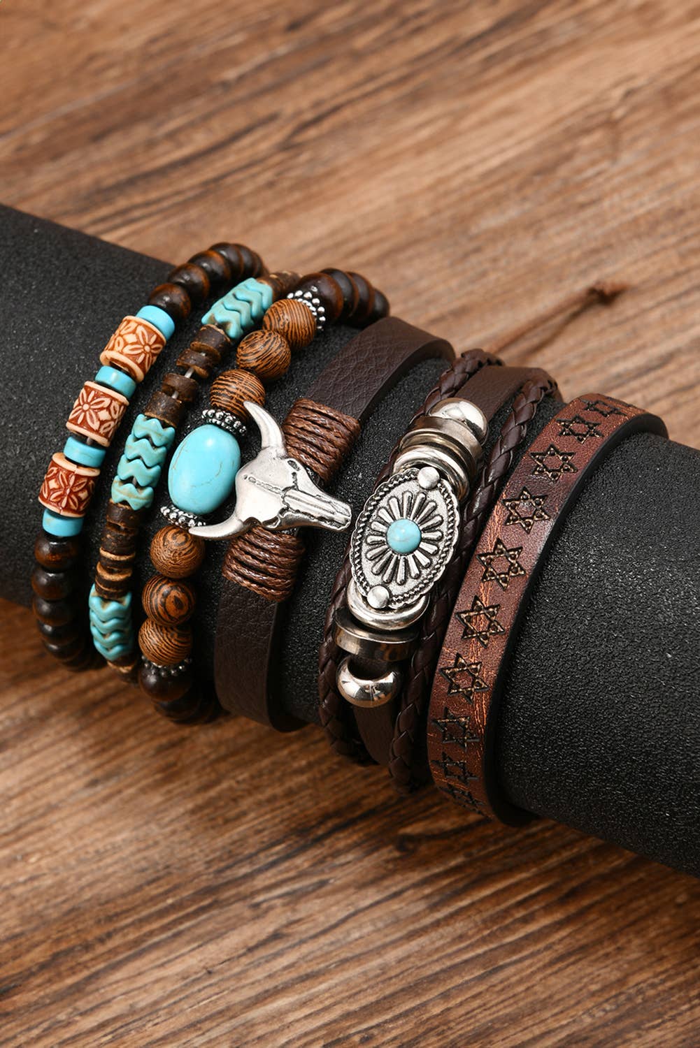 Western Bull Skull Turquoise Beading Bracelet