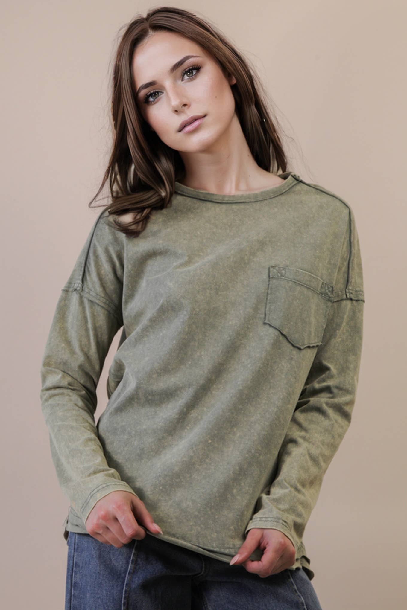 Mineral Washed Casual Knit Top