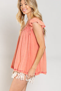 Scoop Neck Embroidered Babydoll Top