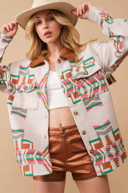 Jacquard Western Shirt Jacket - Southern Sassy Boutique