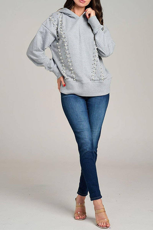 Long Sleeve Pearl Detail Hoodie - Southern Sassy Boutique