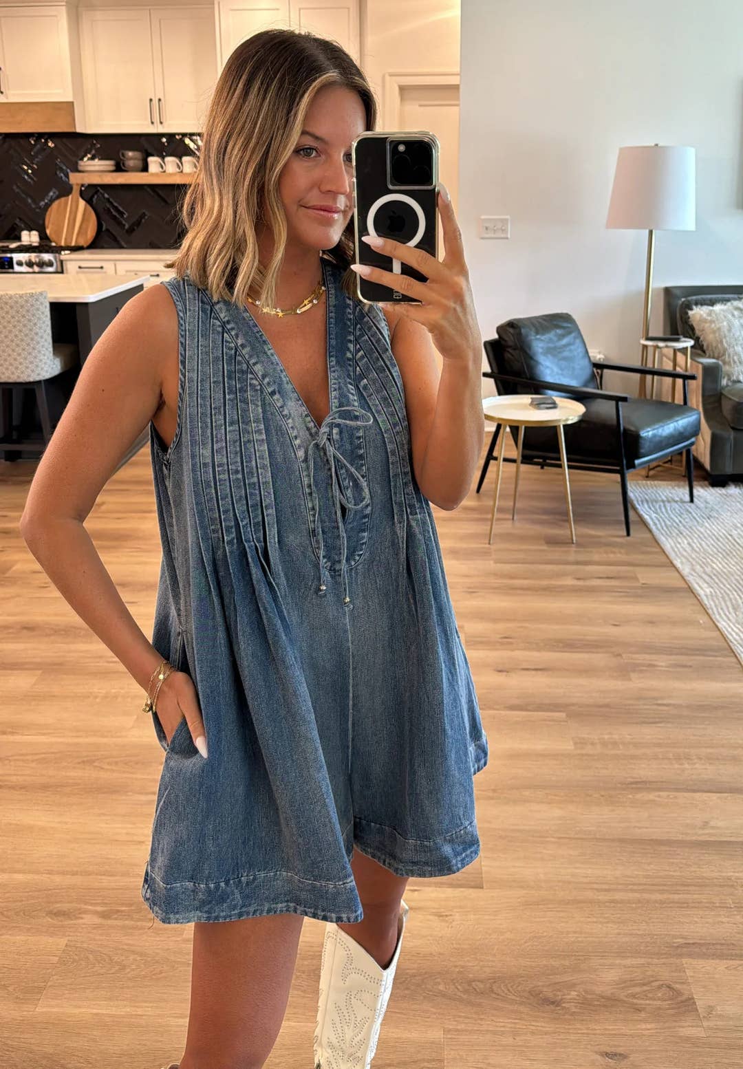 Sleeveless Top & Shorts Denim Jumpsuit