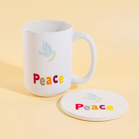 Peace Dove 15 Oz Mug With Matching Coaster Gift Set