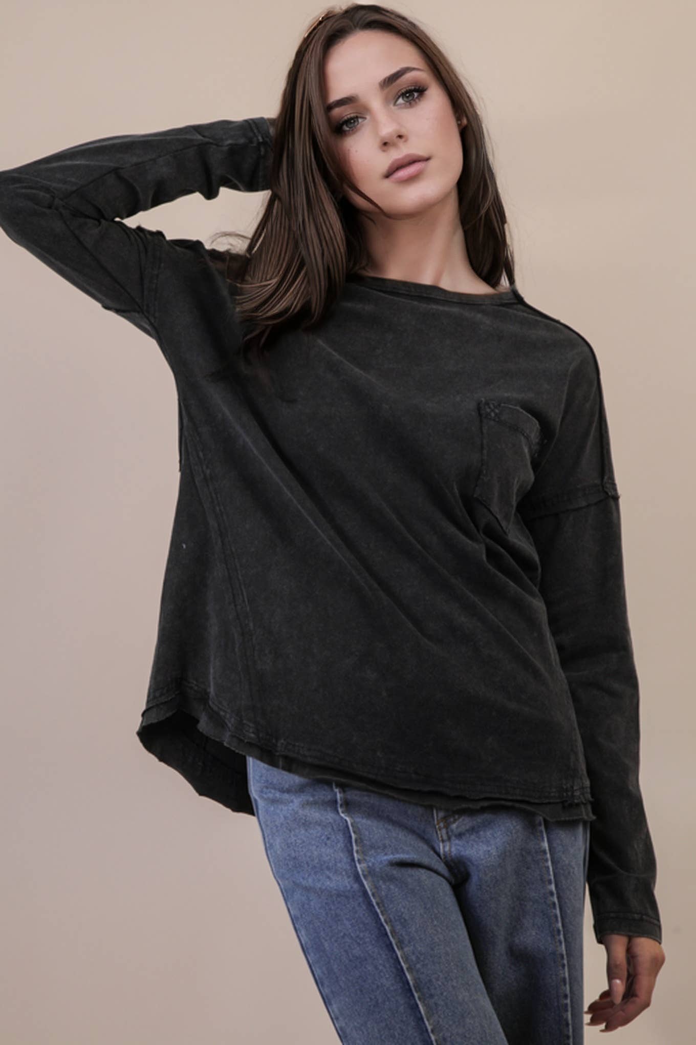 Mineral Washed Casual Knit Top