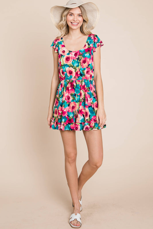 Curvy Floral Romper with Flutter Sleeves