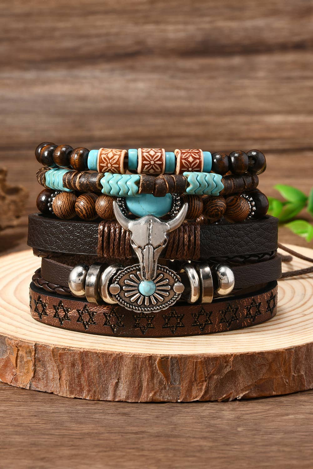 Western Bull Skull Turquoise Beading Bracelet