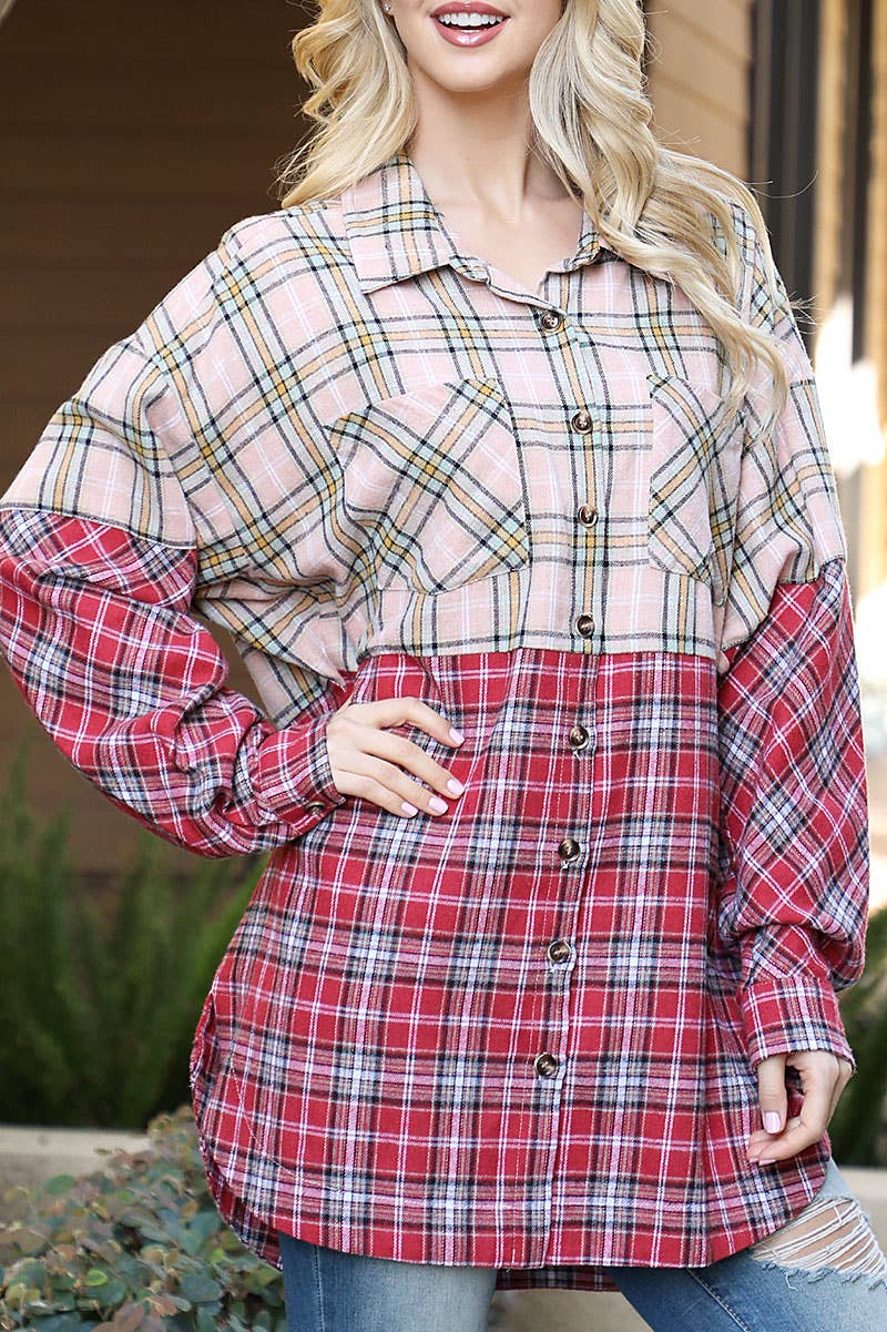 Loose Fit Plaid Flannel Top