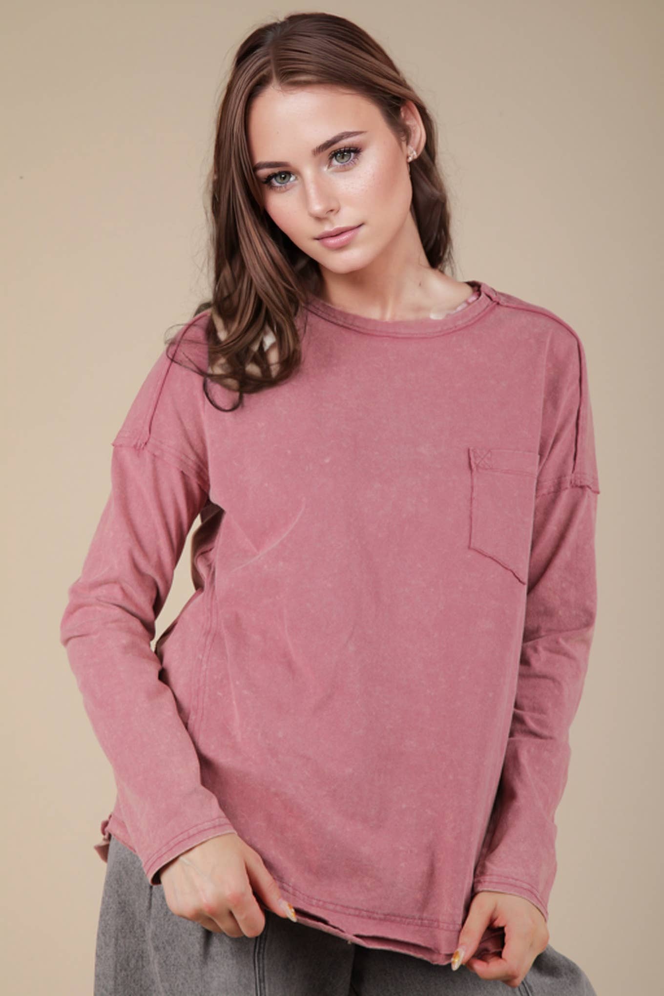 Mineral Washed Casual Knit Top