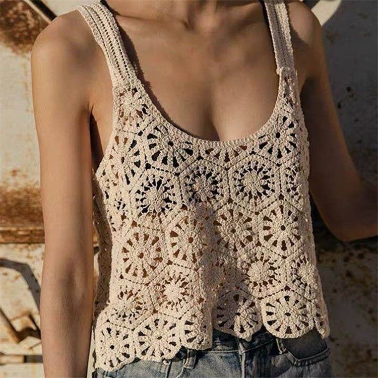 Vintage Embroidery Hollow Out Crochet Knit Vest
