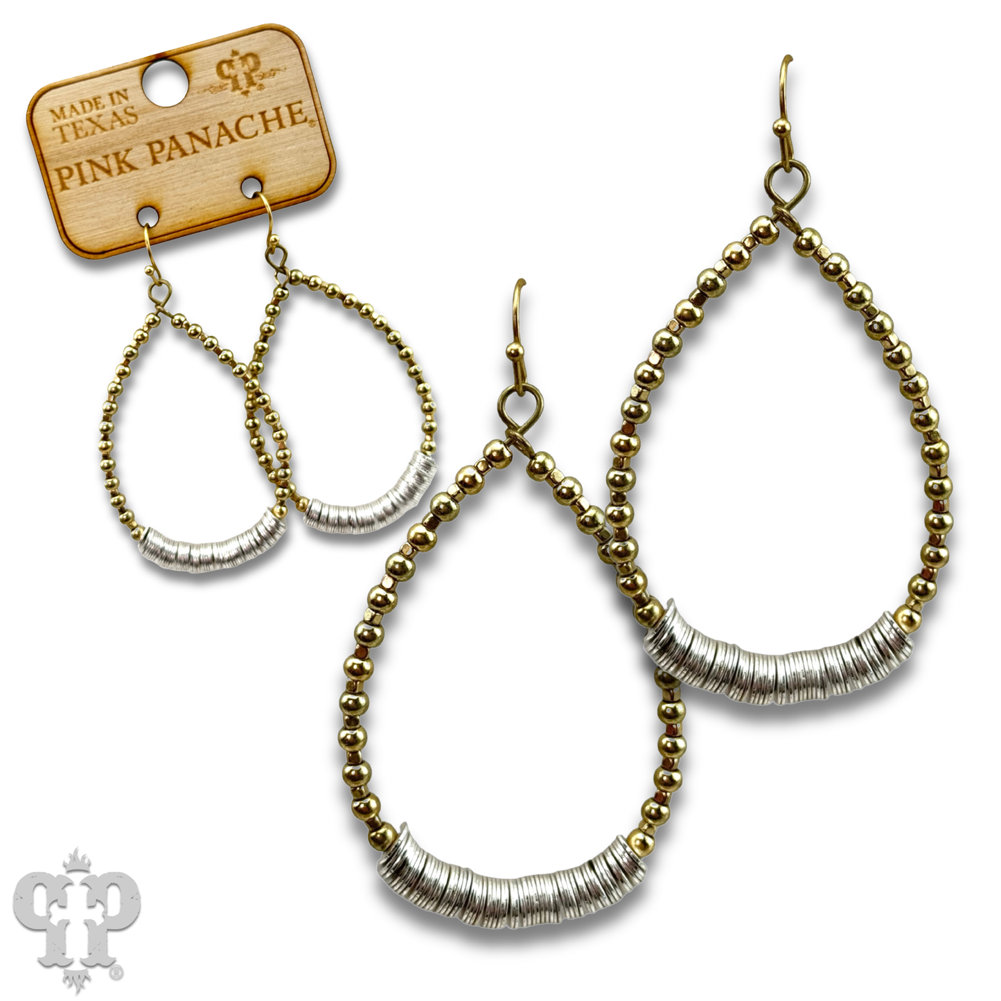 Gold and silver disc teardrop earring