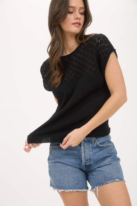 EYELET YOKE SWEATER KNIT TOP - Southern Sassy Boutique