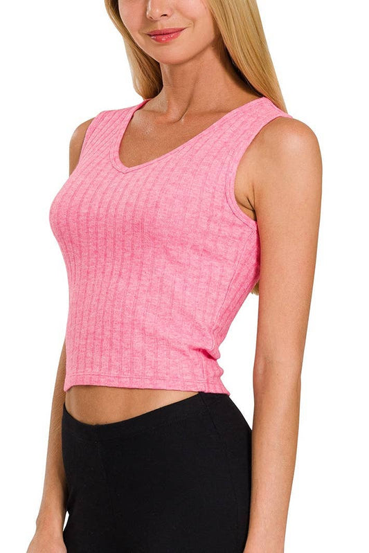 Ribbed V Neck Cropped Tank Top