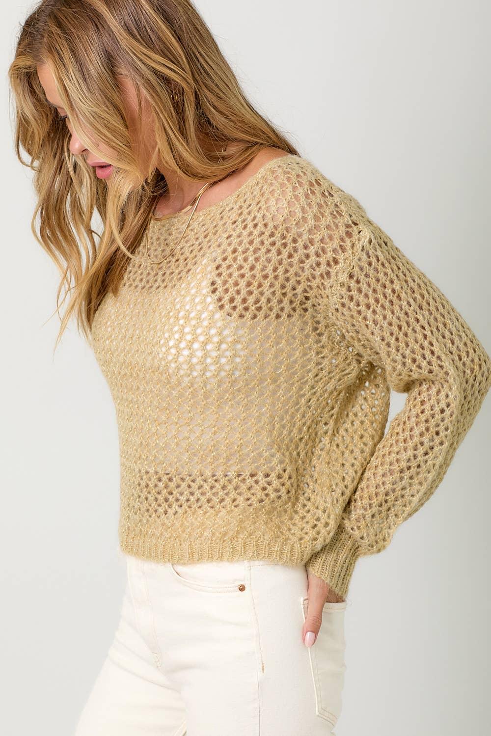 Metallic Net Pullover Sweater - Southern Sassy Boutique