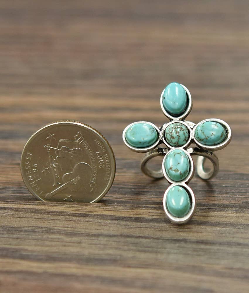 750167, Cross Turquoise Adjustable Ring