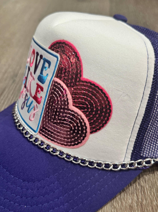 Love Like Jesus Purple & White Trucker Hat - Southern Sassy Boutique