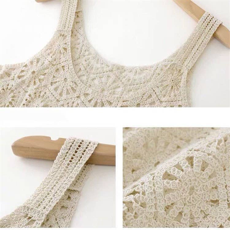 Vintage Embroidery Hollow Out Crochet Knit Vest