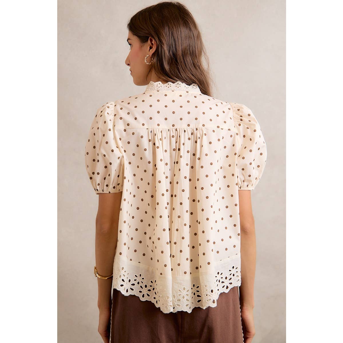 Polka Dot Cotton Lace Trim Blouse