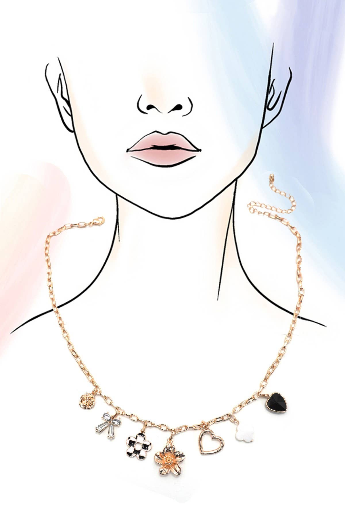 CHARM NECKLACE-BOW CHECKER HEART RHINESTONE | 80N92053