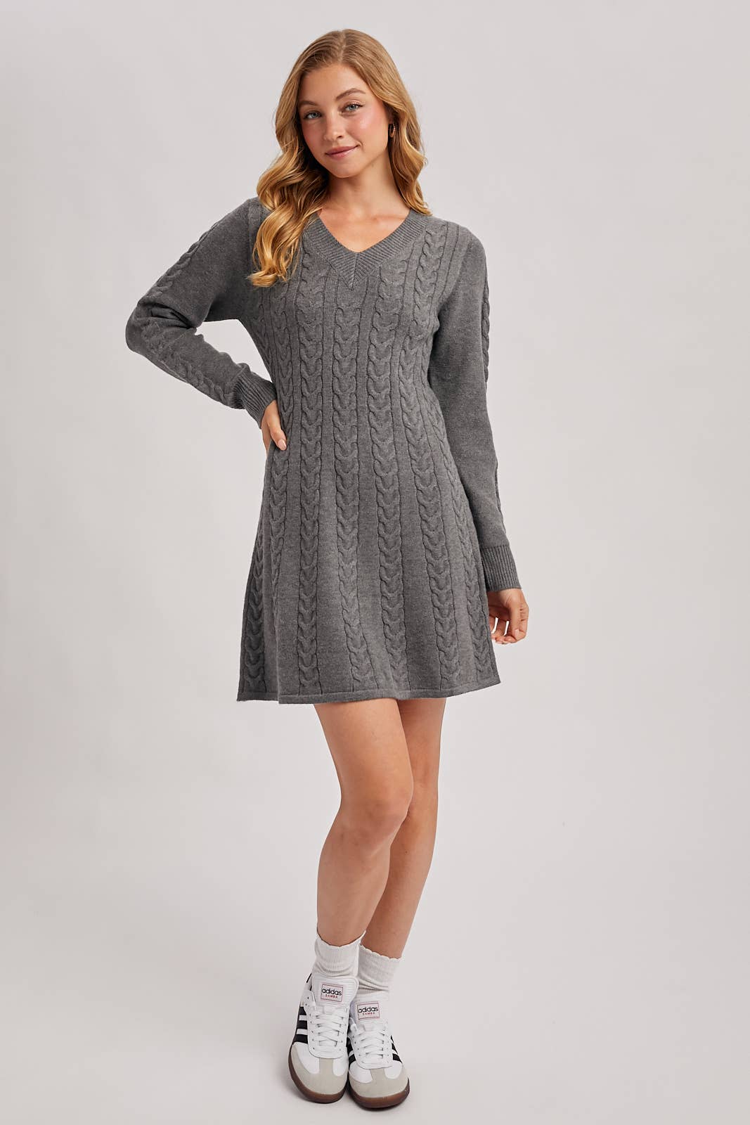 CABEL KNIT V-NECK SWEATER MINI DRESS