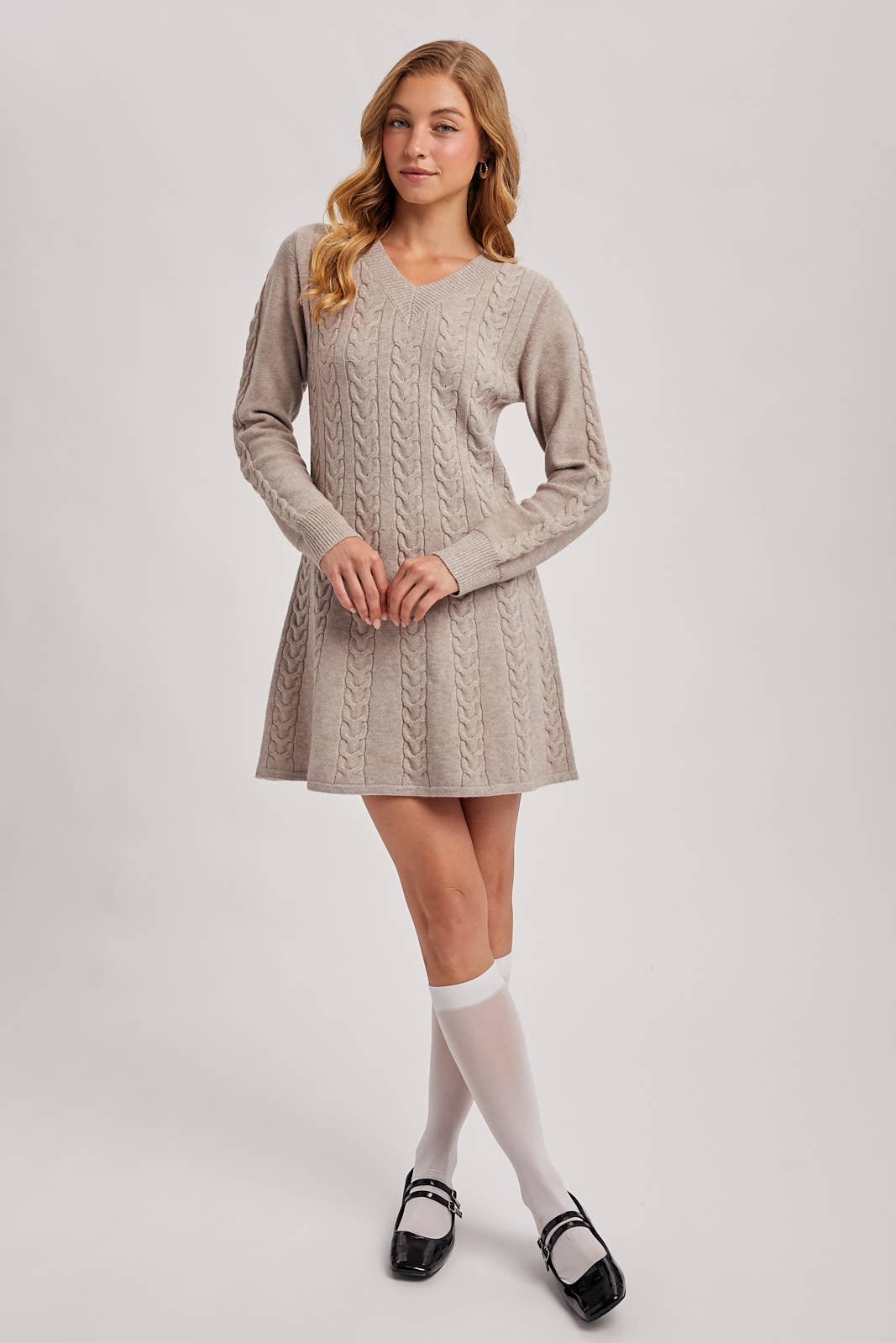 CABEL KNIT V-NECK SWEATER MINI DRESS