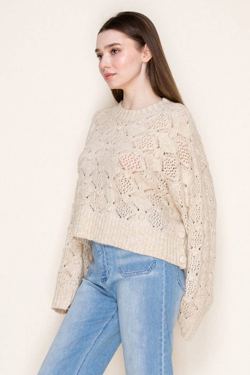Long Sleeve Solid Knit Top with Side Buttons
