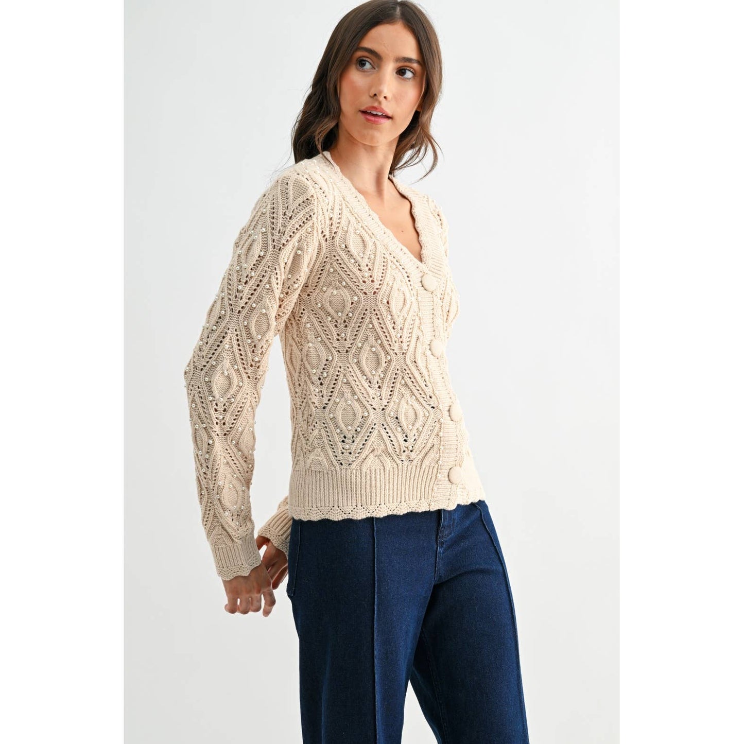 PEARL EMBELLISHED KNIT CARDIGAN