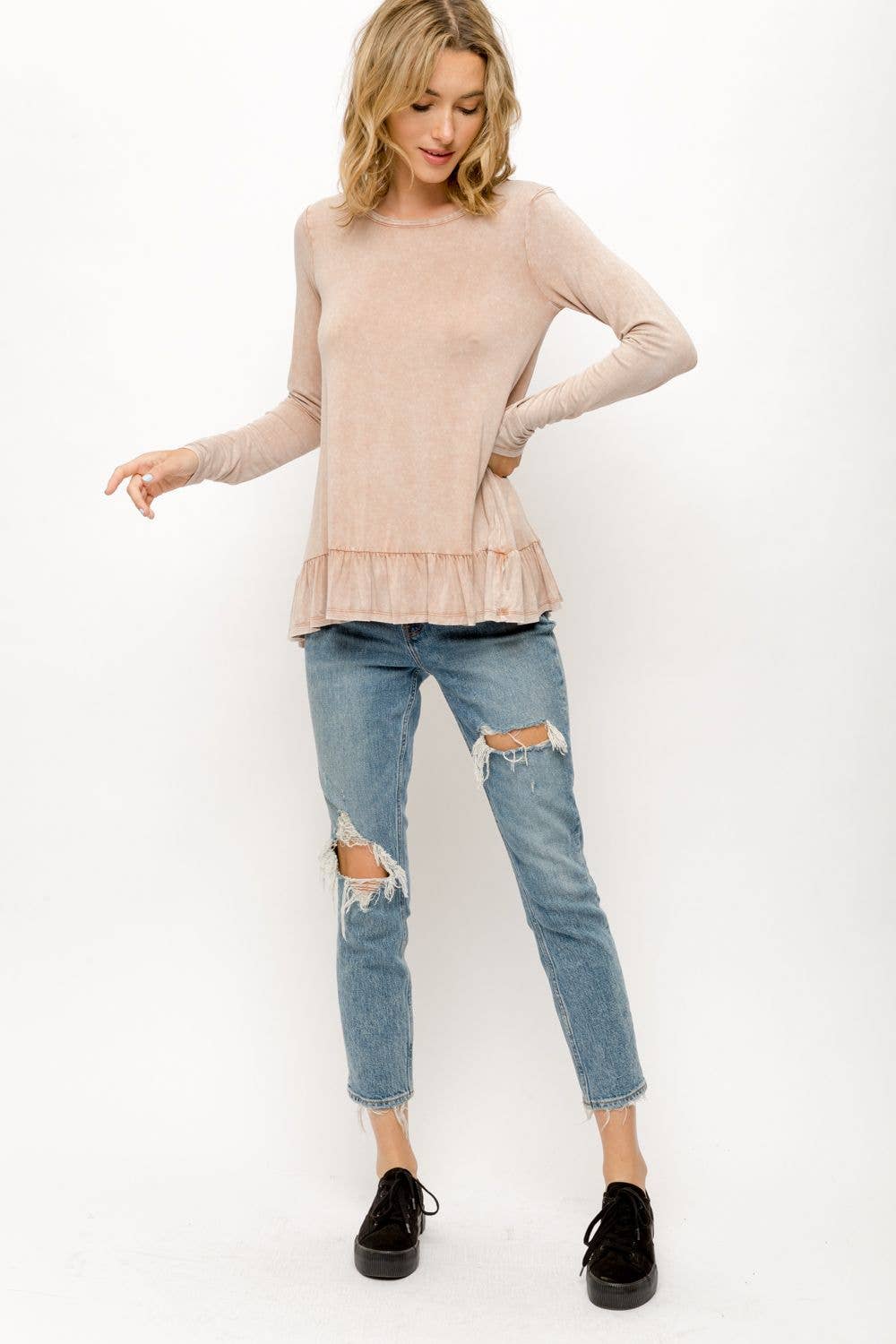 Ruffle Hem Long Sleeve Top