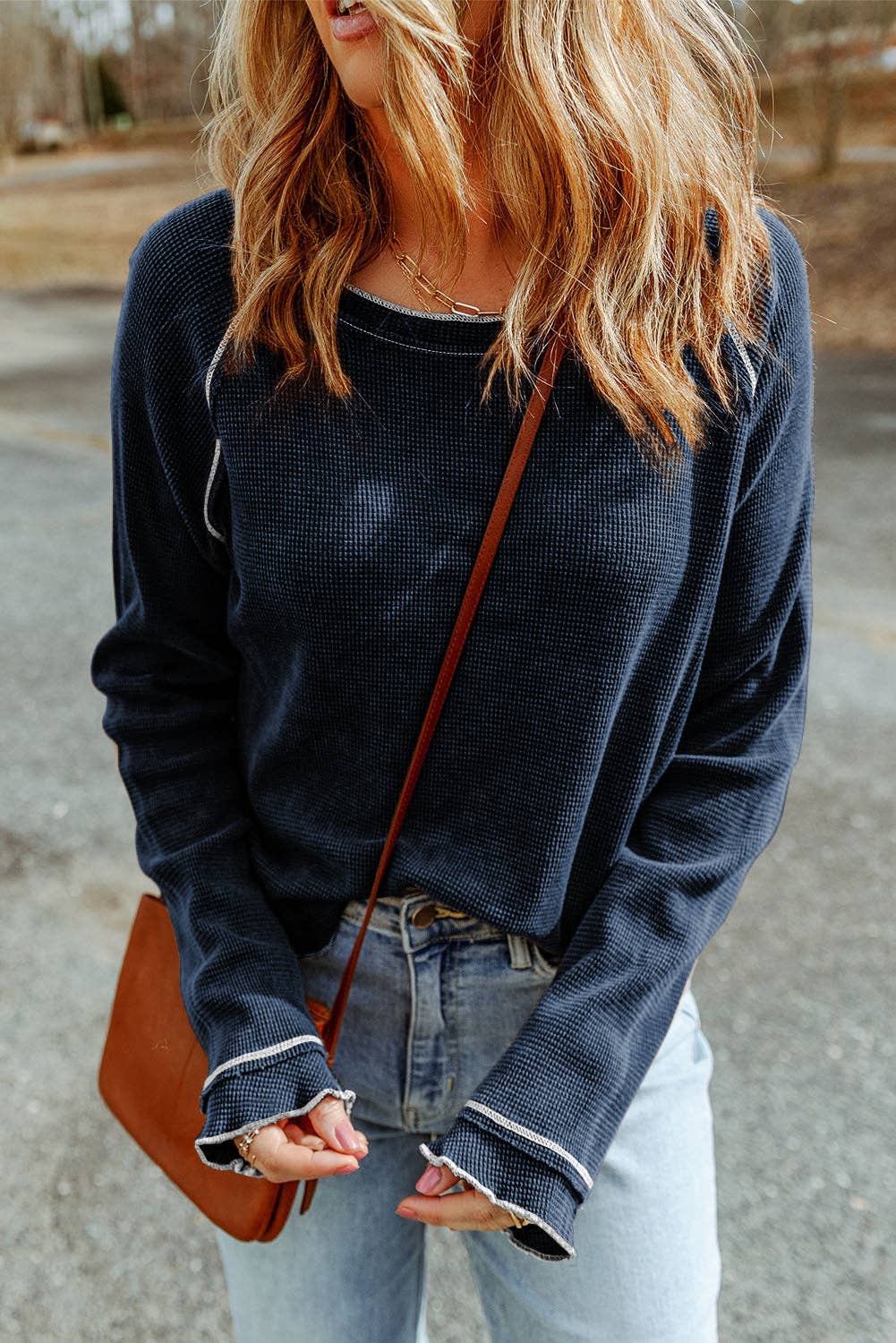 Waffle Knit Long Sleeve Top