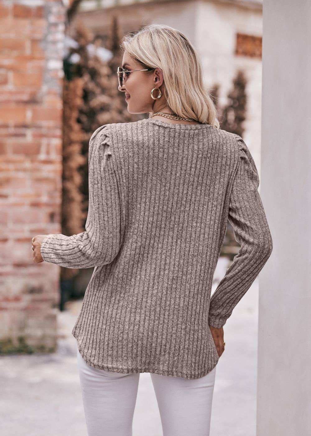 Soft Ribbed Knit Puff Sleeve Top