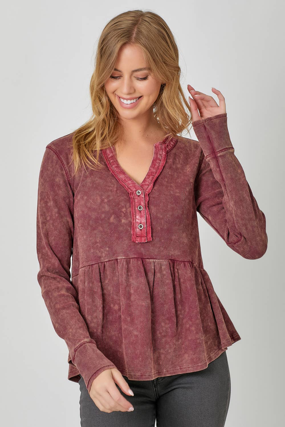 Washed Thermal Peplum Top