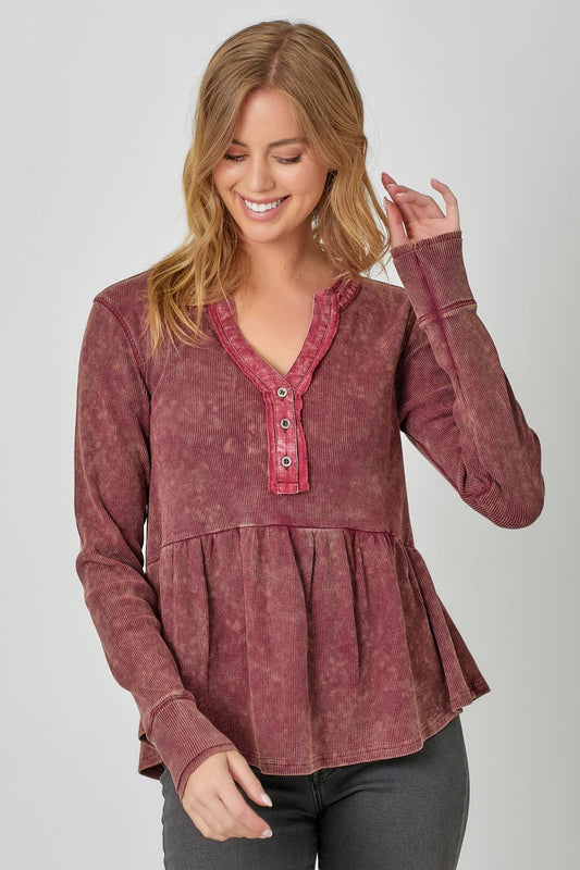 Washed Thermal Peplum Top - Southern Sassy Boutique