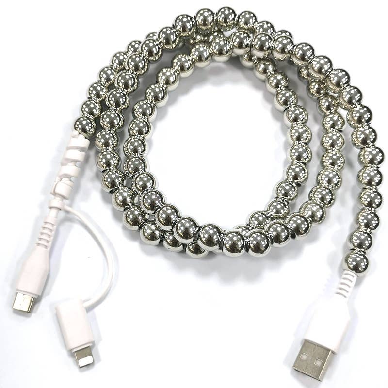 Silver Beaded Cord Charging Cable 2 in 1 Charger