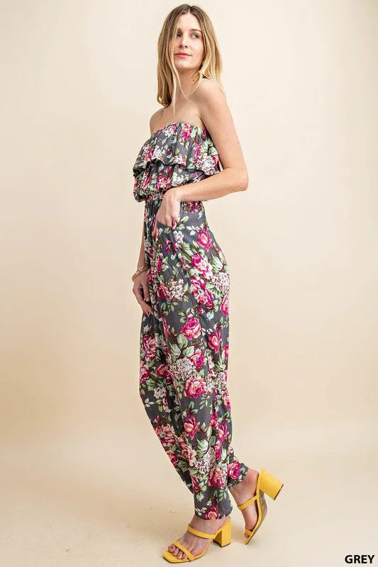 Cold Shoulder Floral Print Jumpsuit - Southern Sassy Boutique