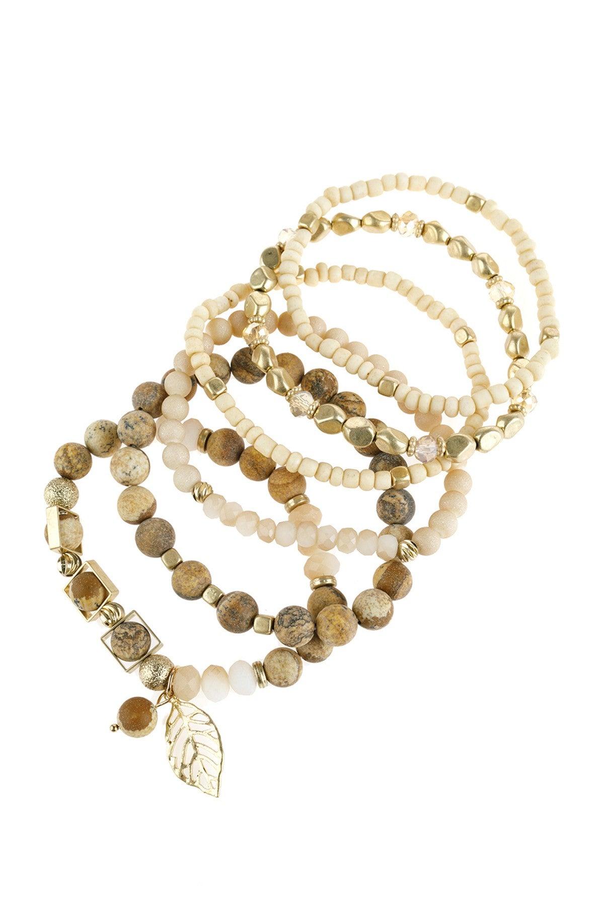 Mixed Beaded Leaf Charm Bracelet - Southern Sassy Boutique